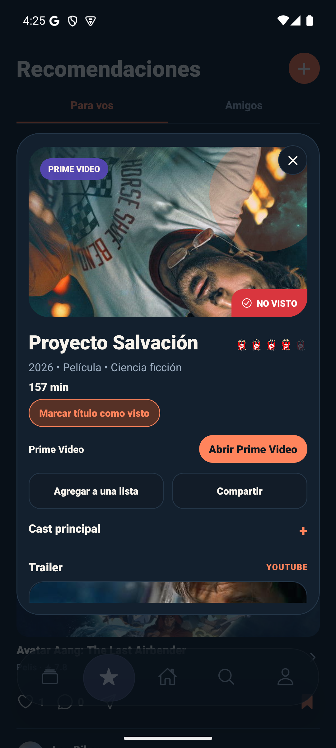 Detalle actual de título con Prime Video