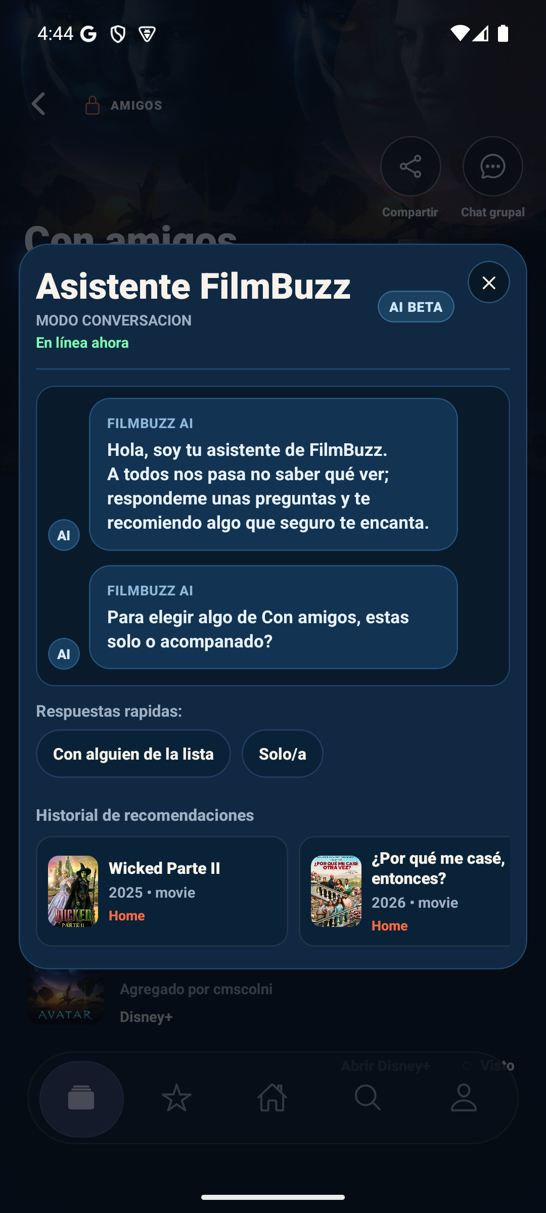Asistente actual de Filmbuzz para no saber qué ver